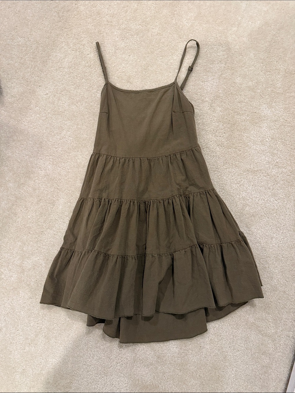 Spaghetti Strap Tiered Sundress in Olive